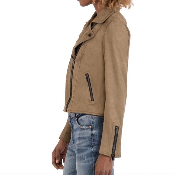 KUT from the Kloth, Edith Faux Suede Moto Jacket, Canyon (Brown/Tan) Size XS NWT - Picture 3 of 14